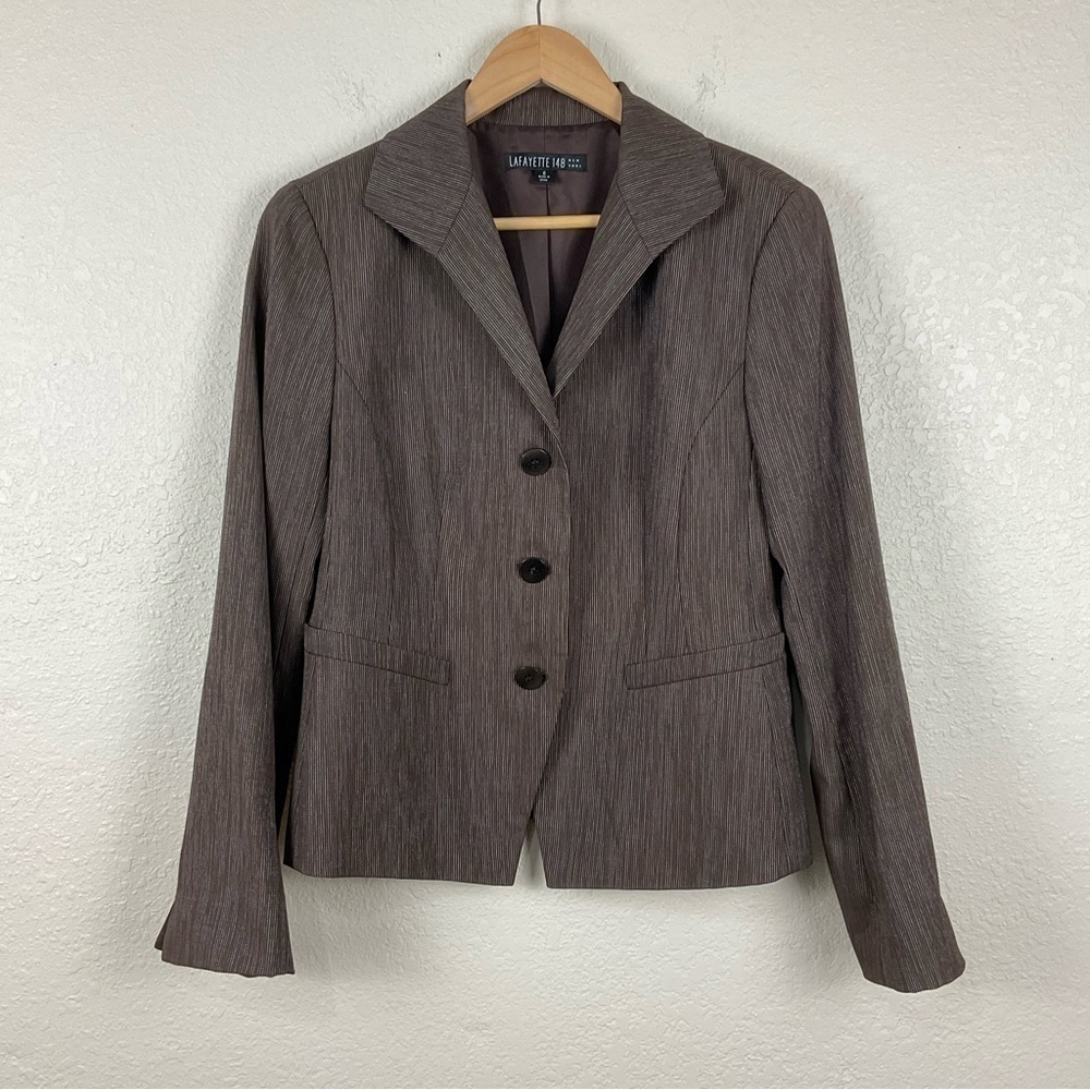 Lafayette 148 Wool‎ Blend Button Front Long Sleeve Blazer Size 6 Women